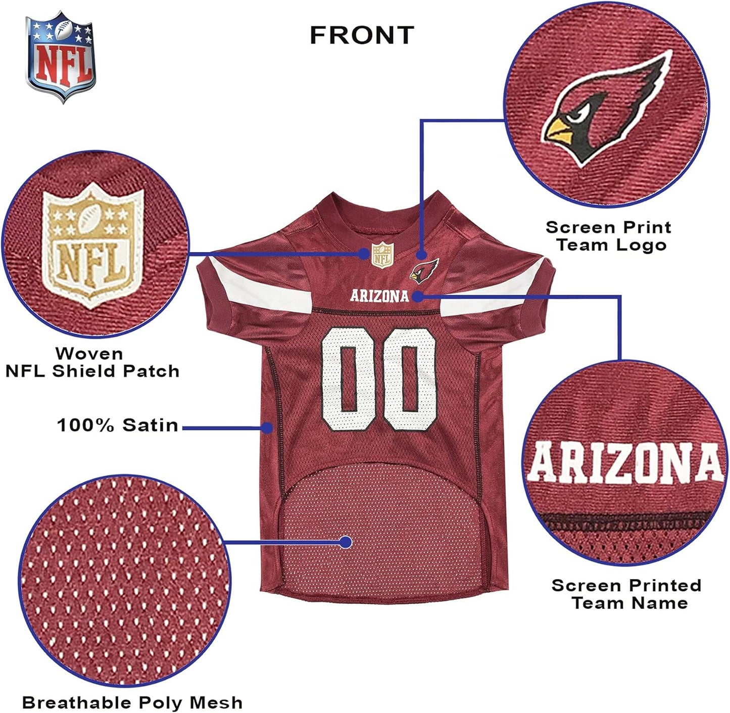 NFL Arizona Cardinals Dog Jersey, Size: Large. Best Football Jersey Costume for Dogs & Cats. Licensed Jersey Shirt